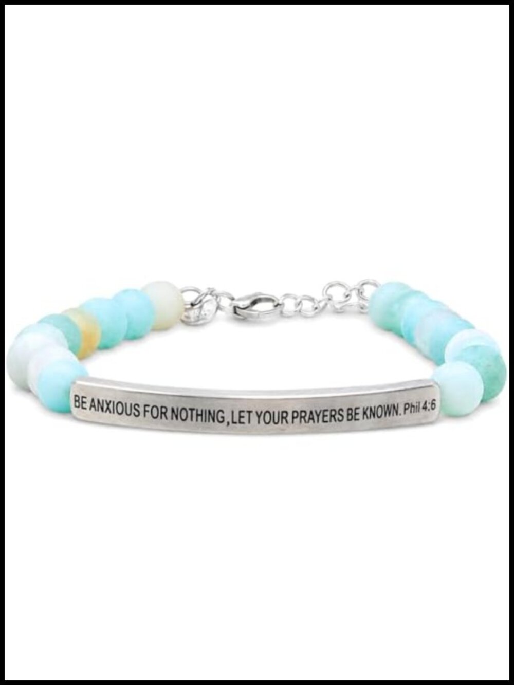 Faith Scriptural Stretch Bracelet Natural Amazonite Gemstone Stainless Steel